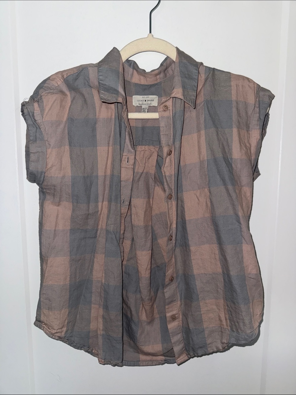 Lucky Brand Pink and blue Plaid Short-Sleeve Button-Down Shirt